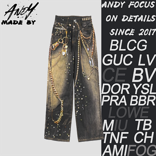 AS Black & Gold Chain Print Denim Trousers
