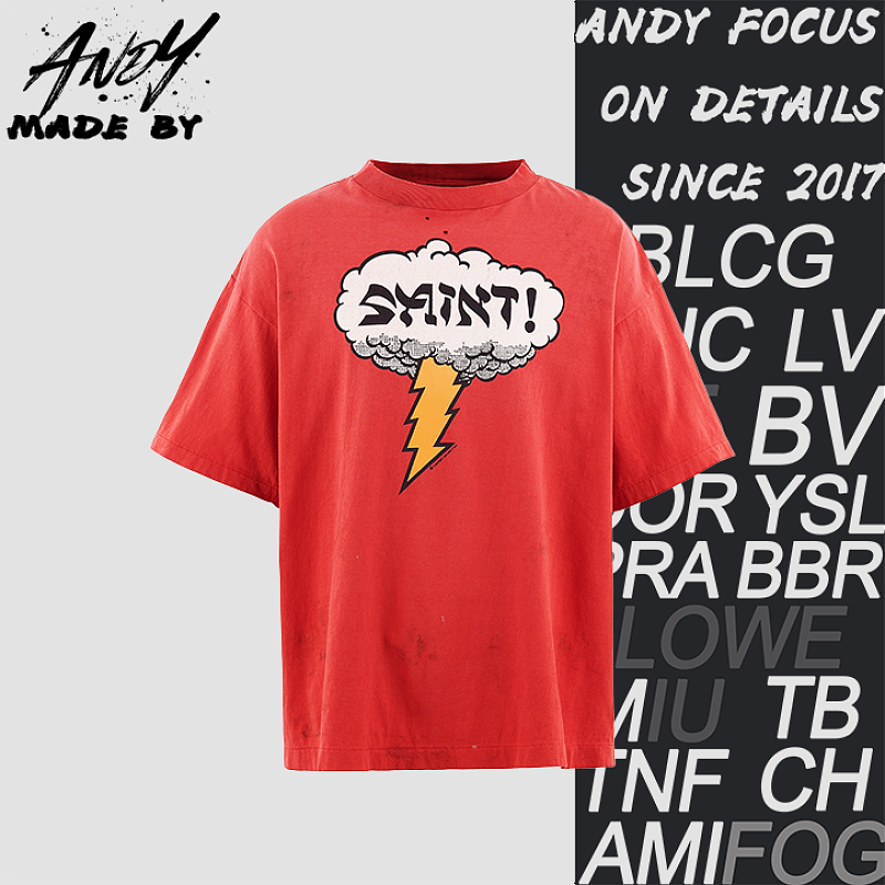 Cloud Lightning Letter Print Short Sleeve