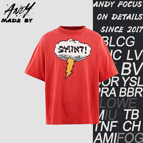 Cloud Lightning Letter Print Short Sleeve