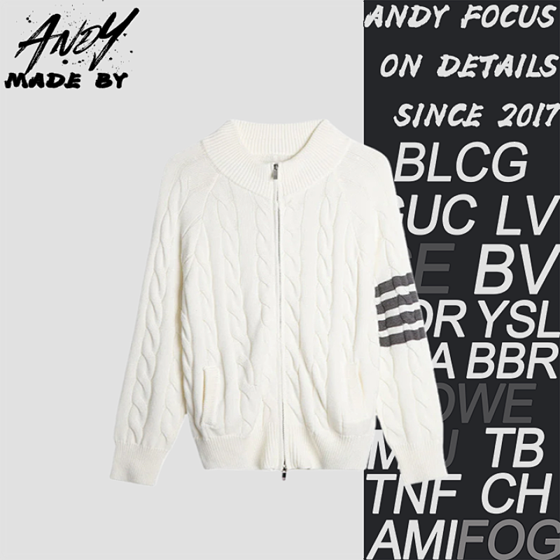 Four-Bar Cable Knit Sweater Cardigan