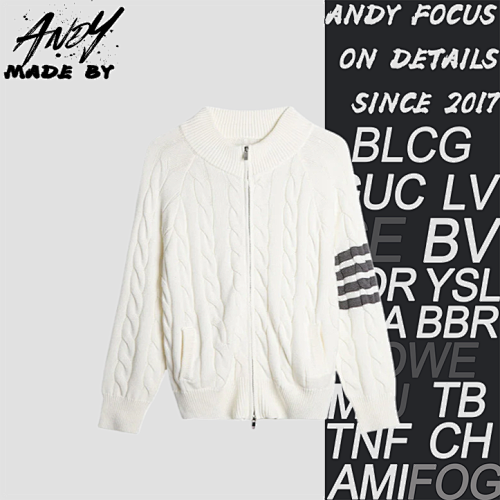 Four-Bar Cable Knit Sweater Cardigan