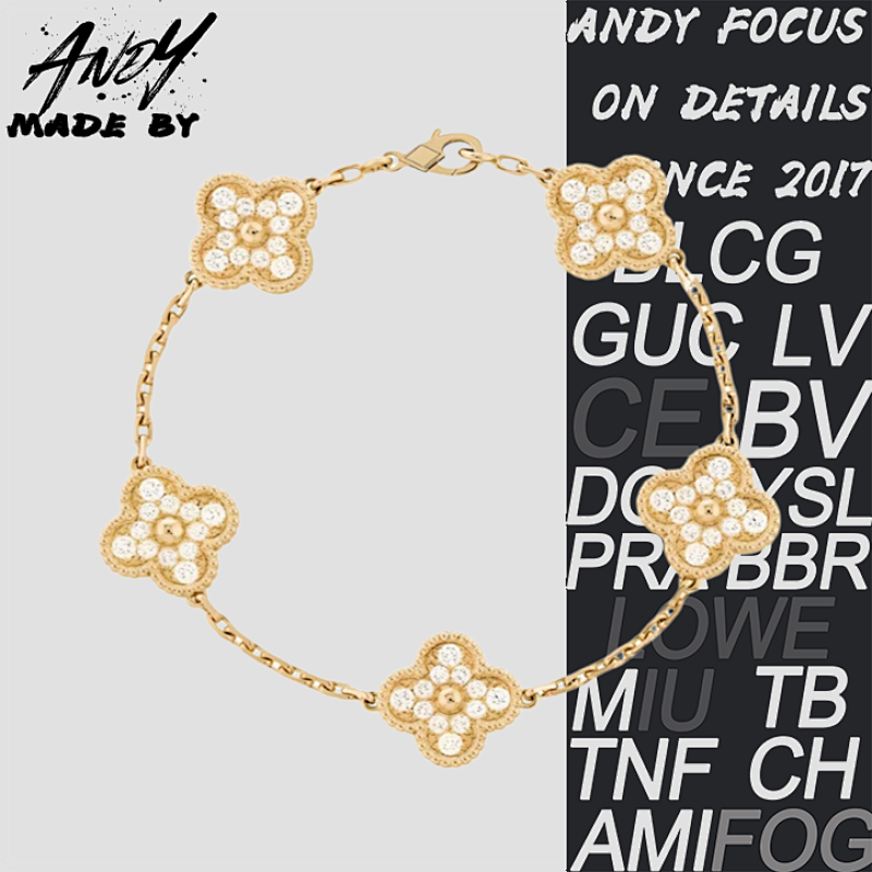 Van Full Diamond Five Flower Bracelet In Gold