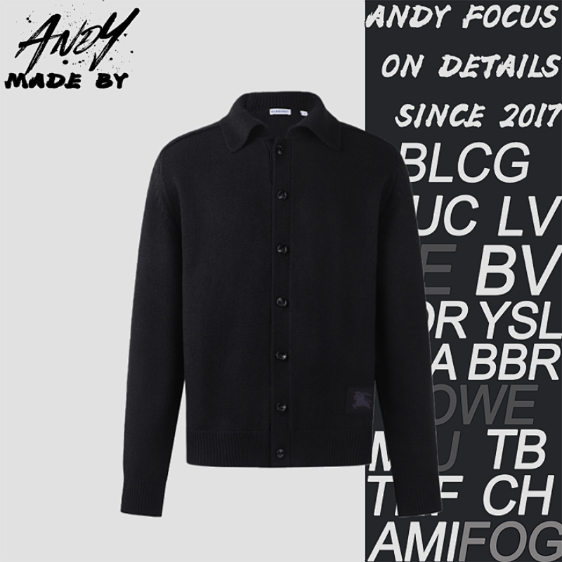 Burberry Collared Elbow Patch Cashmere Cardigan