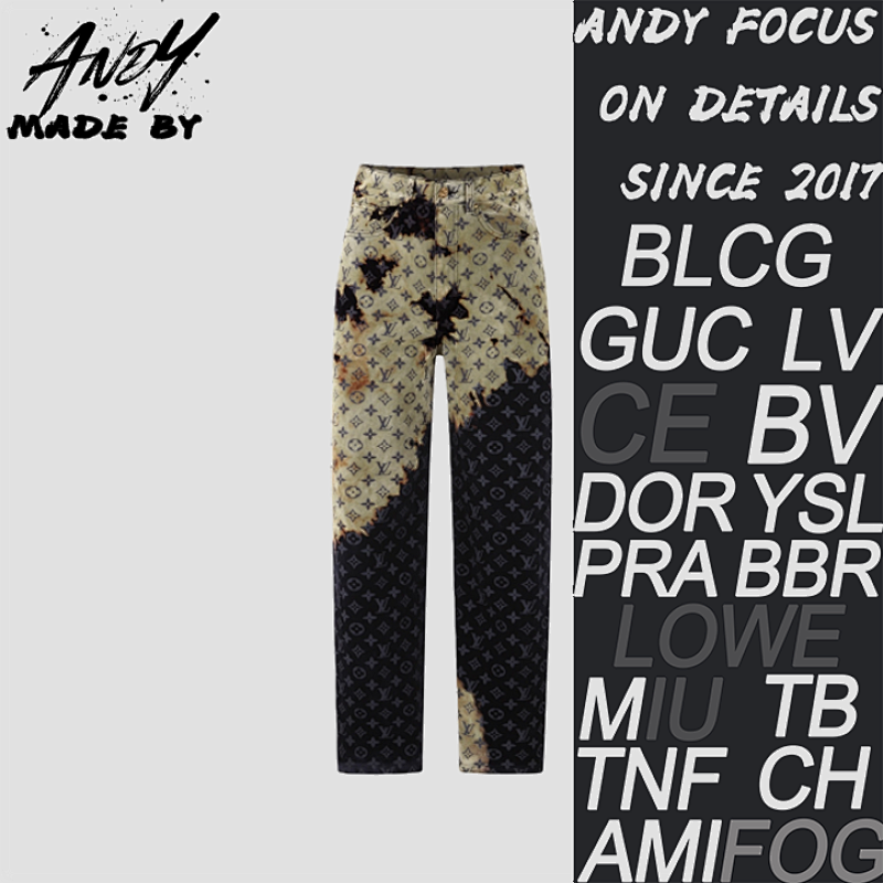 L V Faded Cloud Pattern Loose-fitting Jeans