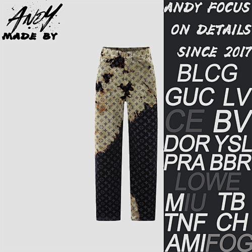L V Faded Cloud Pattern Loose-fitting Jeans