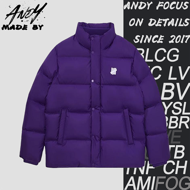 63 Striped Embroidered Stand Collar Down Jacket - Purple