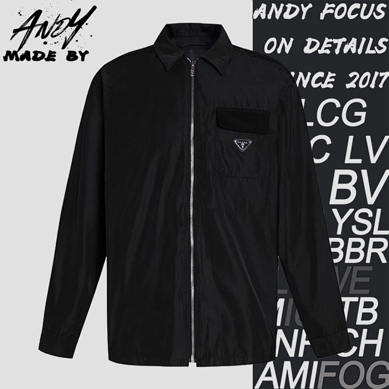 Prada Prad Solid Color Logo Zip-up Lapel Long-sleeved Jacket