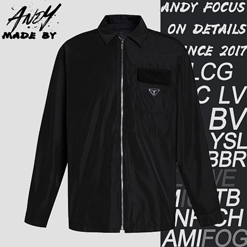 Prada Prad Solid Color Logo Zip-up Lapel Long-sleeved Jacket