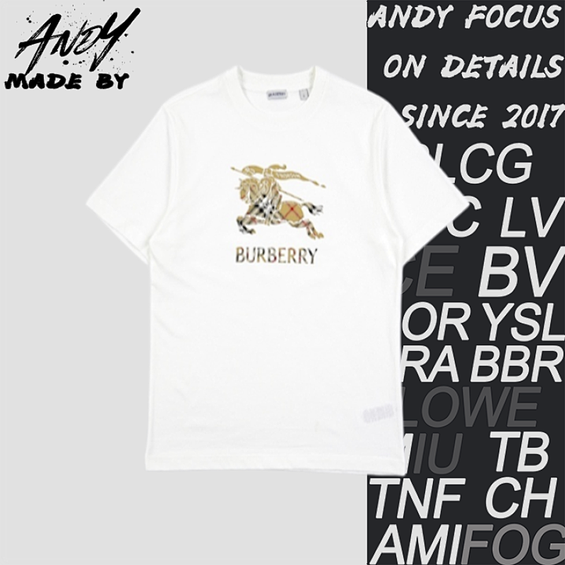 Burberry Equestrian Knight Logo Plaid Print Cotton T-Shirt