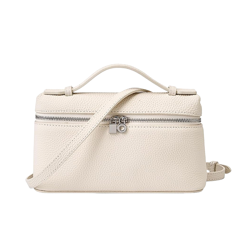 L P Logo Silver Buckle Double Zipper Small Square Bag White