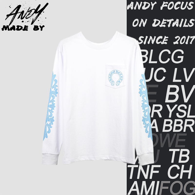 Crucifix Sleeve Sanskrit Scroll Print Long Sleeve - White Blue