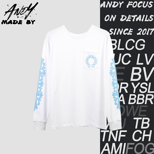 Crucifix Sleeve Sanskrit Scroll Print Long Sleeve - White Blue