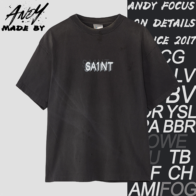 S M Phantom Saint Letter Printed Short Sleeves