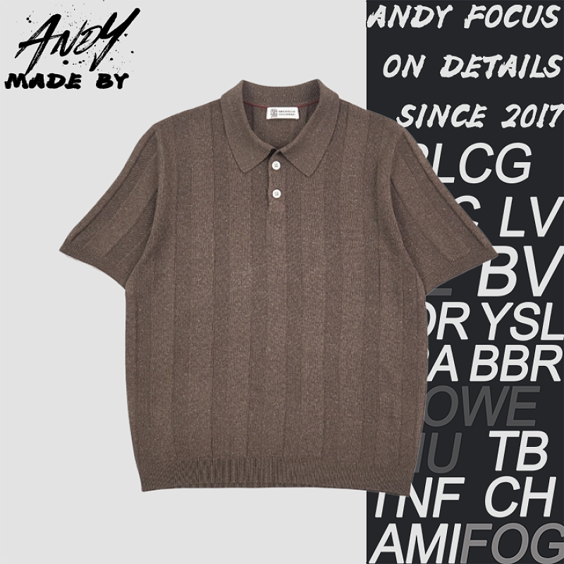 Two-tone Linen Blend Striped Polo Shirt