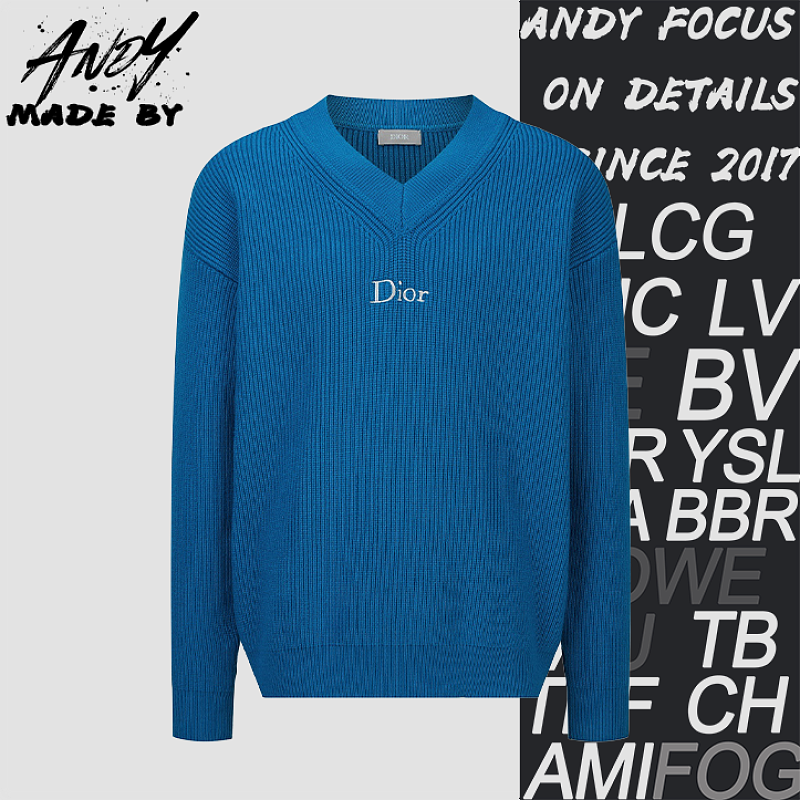 Dior Embroidered V-Neck Wool Knit Sweater