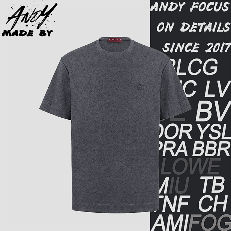 Gucci Crew Neck Double G Interlocking Embroidered Knit Cotton T-shirt