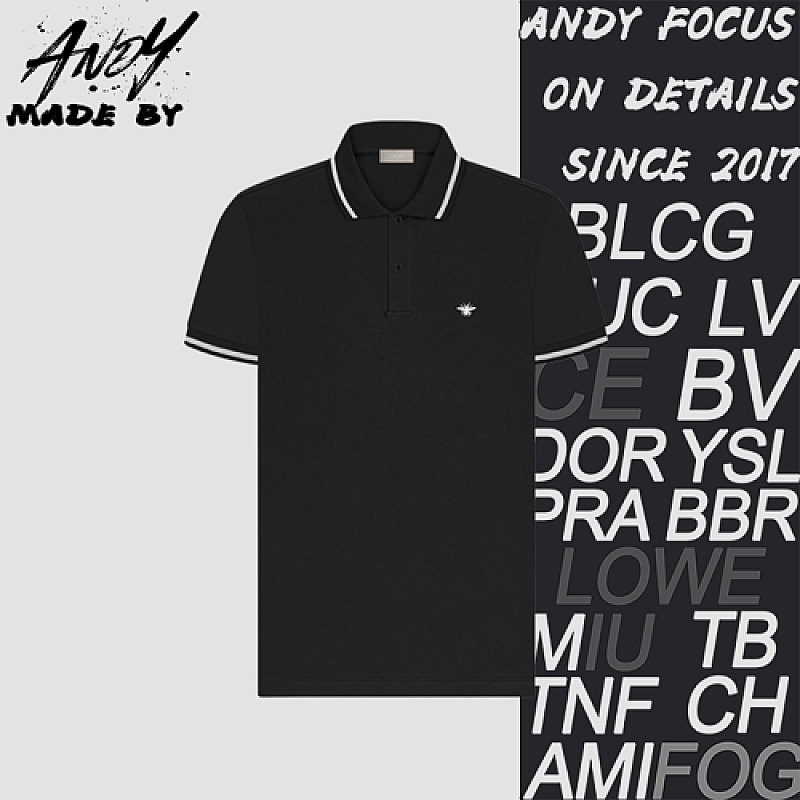 Black Polo Shirt With Embroidered Bee Design