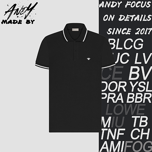 Black Polo Shirt With Embroidered Bee Design