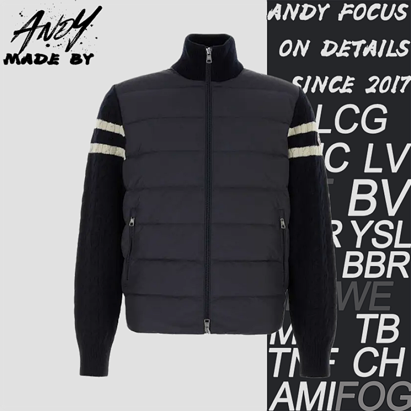 Stand Collar Down Jacket With Knitted Sleeves
