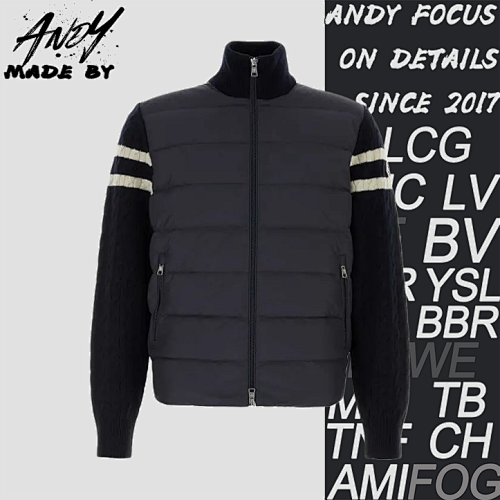 Stand Collar Down Jacket With Knitted Sleeves