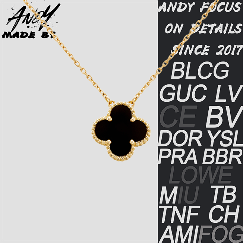 Van Clover Necklace Black Agate Medium