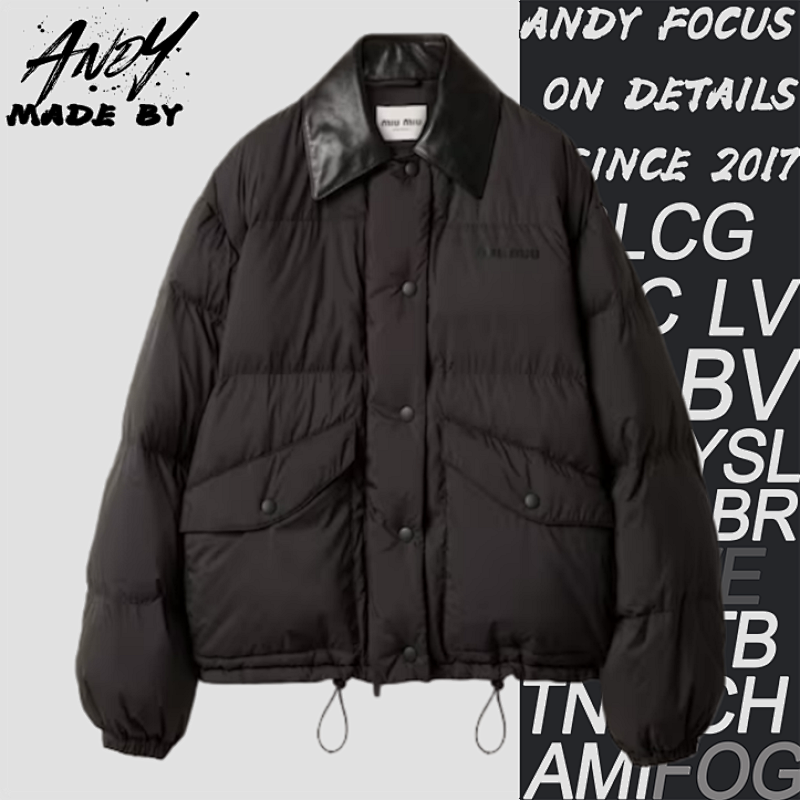 Down Jacket With Leather Collar
