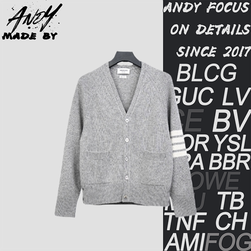 TB Four-stripe Wool Cardigan - Light Gray
