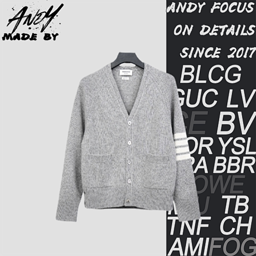 TB Four-stripe Wool Cardigan - Light Gray