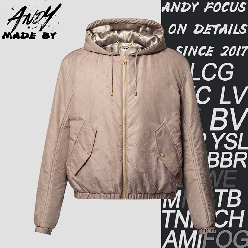 Louis Vuitton Gravure Embossed Cotton-padded Jacket Khaki Color