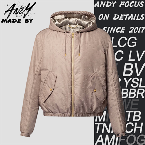 Louis Vuitton Gravure Embossed Cotton-padded Jacket Khaki Color