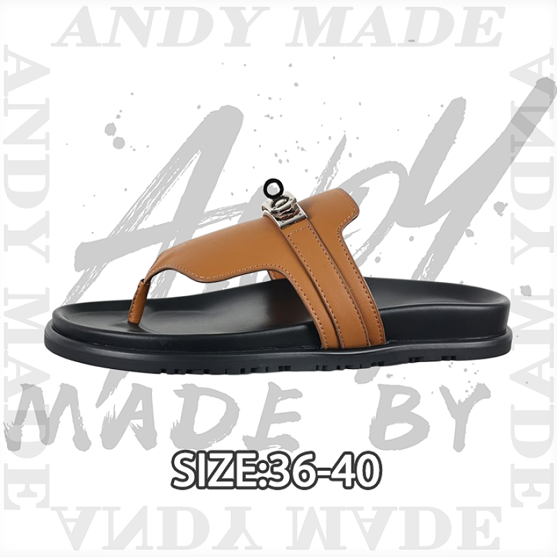 Hermès Goat Leather Flip-flops Black-brown