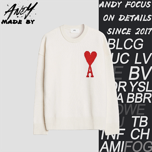 Heart Jacquard Crew Neck Sweater - Beige