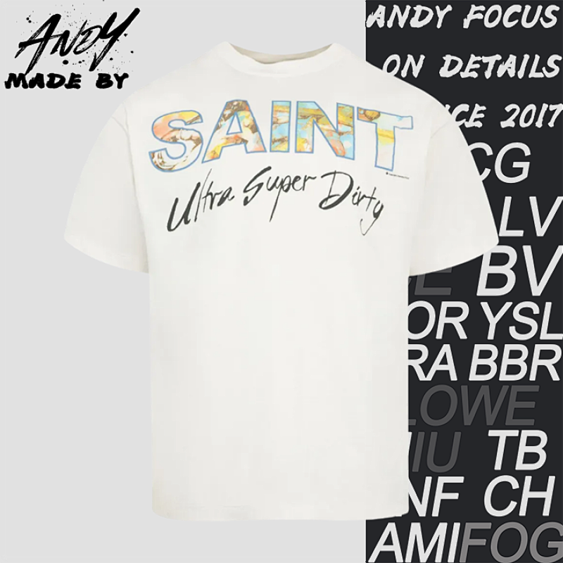 S M Oil Painting Saint Letter Print Short Sleeves