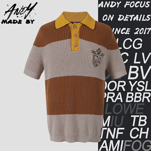 Fendi F Endi Mixed Jersey Short Sleeve Polo Shirt