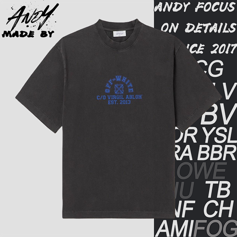 OW Anchor Blue Letter Print Washed Short Sleeves
