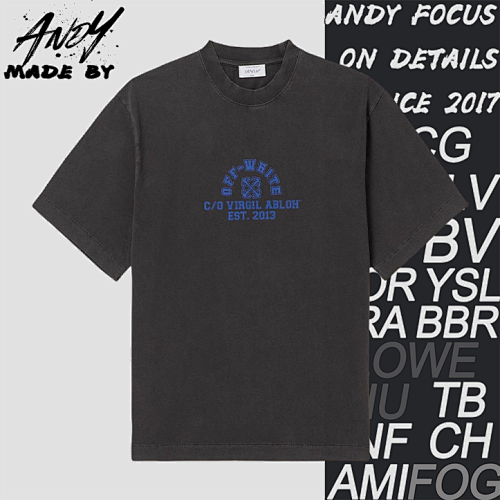 OW Anchor Blue Letter Print Washed Short Sleeves