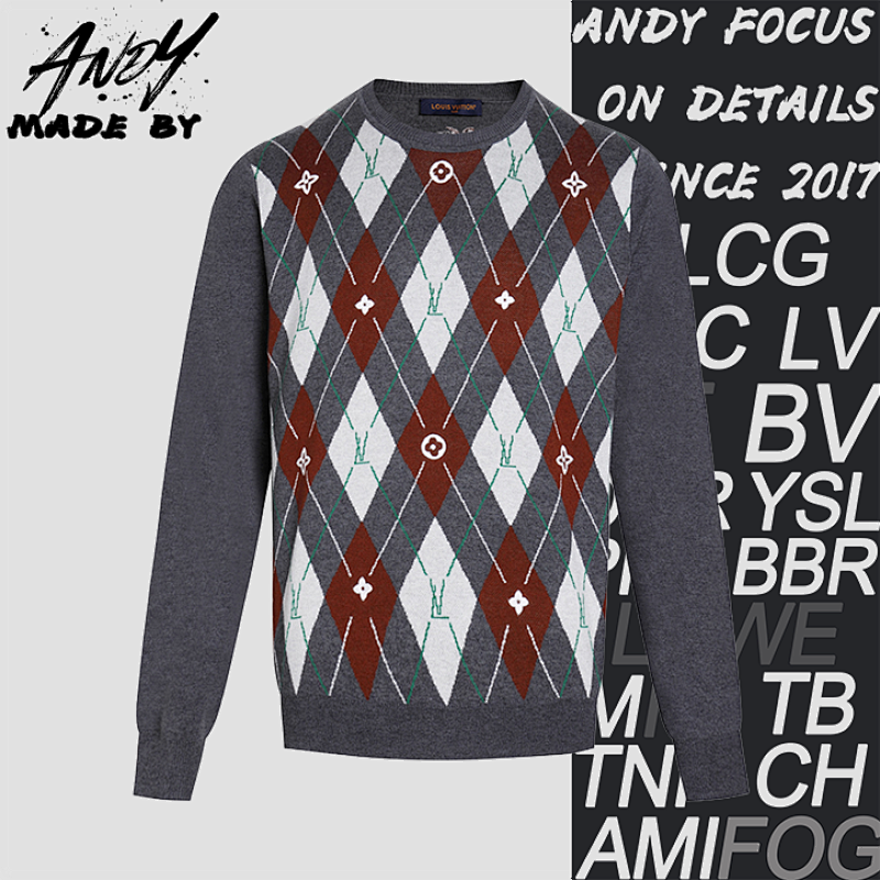 Diamond Jacquard Wool Crew Neck Sweater