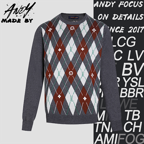 Diamond Jacquard Wool Crew Neck Sweater