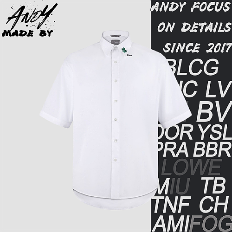 Cotton Short-sleeved Shirt With Embroidered Clover Logo