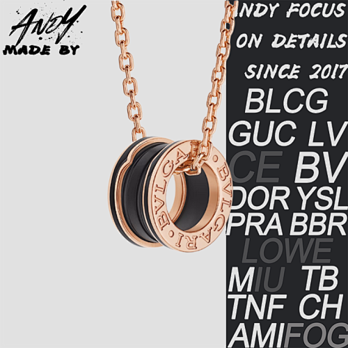 B Bulgari Matte Ceramic Necklace Rose Gold