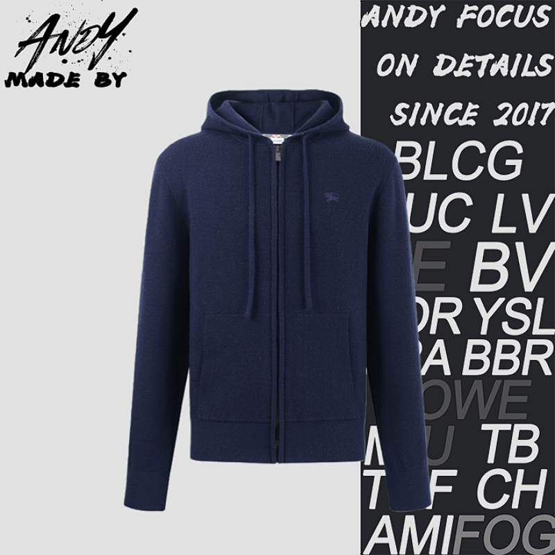 Burberry Wool Blend Zip-up Hooded Embroidered Jacket