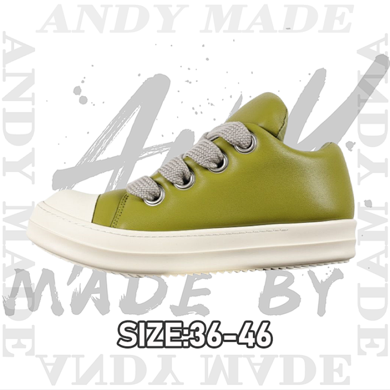 Rick Owens R O Watermelon Head Light Green Leather Thick Laces Loafers