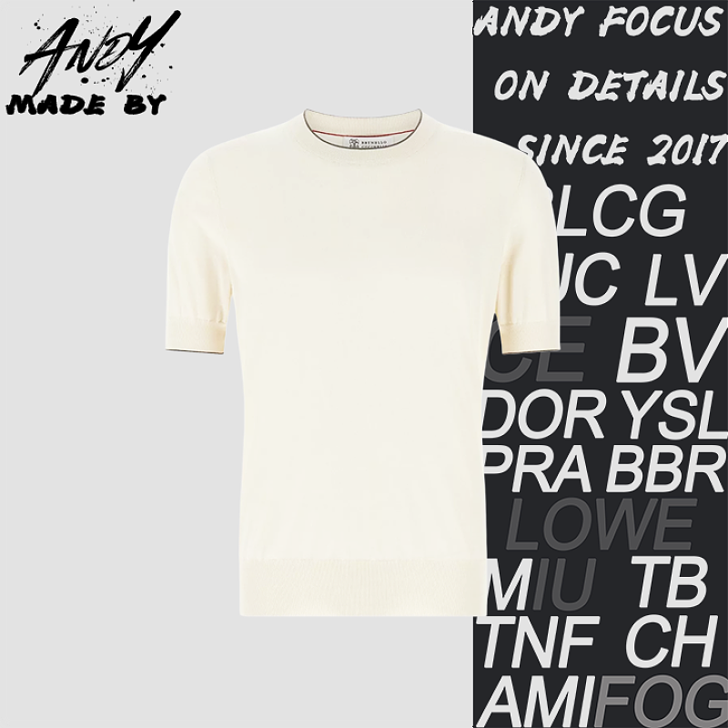 Off-White Black-line Neck Cashmere Cotton Short Sleeve