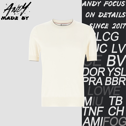 Off-White Black-line Neck Cashmere Cotton Short Sleeve