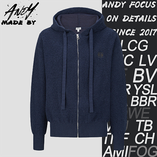 Loewe Embroidered Logo Wool Loop Knit Zip-up Hoodie