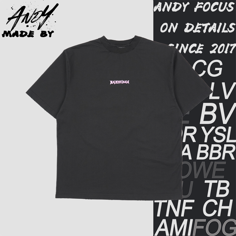 Balenciaga Casual Short-sleeve T-shirt With Pink Letter Print And Round Neck