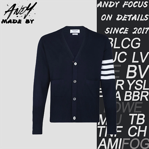 TB Four-stripe Wool Cardigan - Navy Blue
