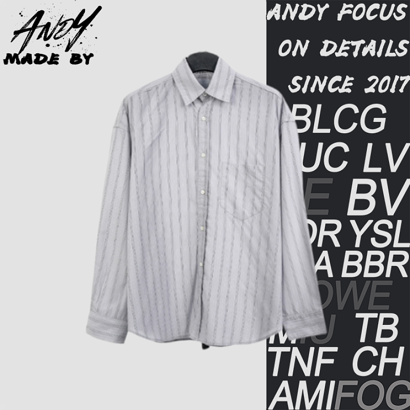 As A Gray Striped Long-sleeved Shirt