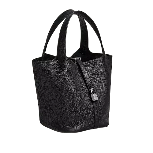 H Ermes Silver Buckle Bucket Bag Black