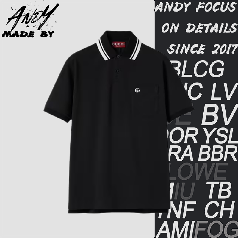 Black Polo Shirt With Small Double G Pockets